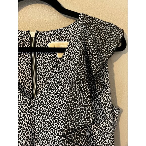 Michael Kors Dress Black White L Large Fluttery Floral Print V Neck Ruffle - Picture 8 of 10